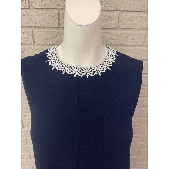 Nanette Lepore Navy A-Line Sleeveless Dress with Crochet Trim Size 2 - Picture 3 of 7